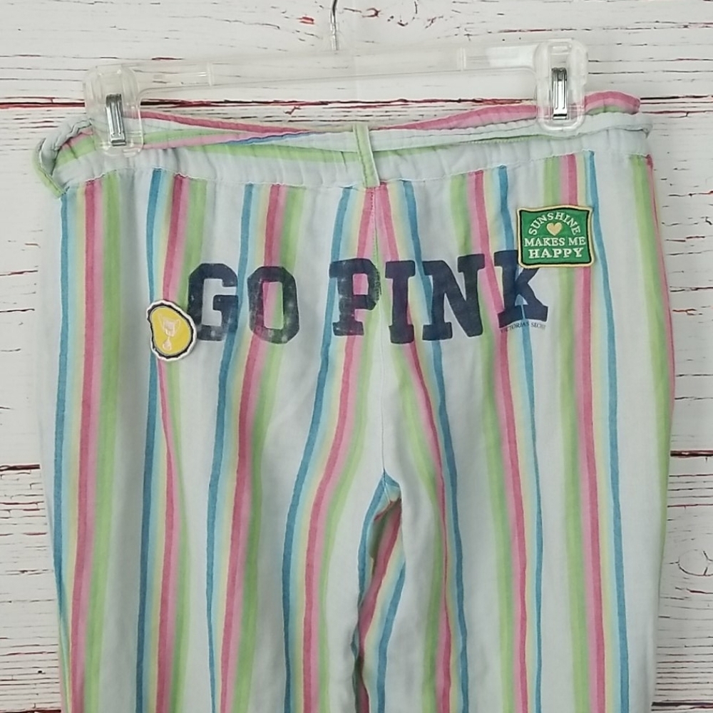 VS PINK // super soft rainbow striped belted "go pink" patches pj pajama pants
